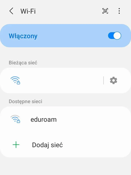 Widok ustawień wifi