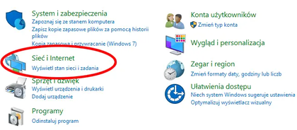 Widok wyboru opcji ustawień