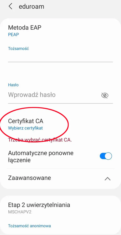Ustawienia certyfikatu