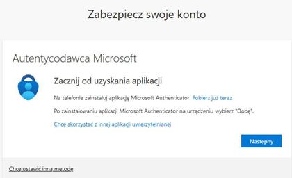 komunikat dotyczący zabezpieczenia konta