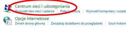Wybór opcji Centrum sieci i udostępniania.