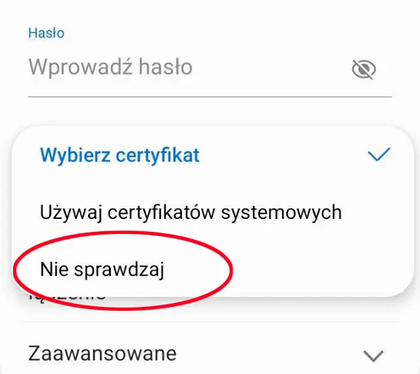 Ustawienia certyfikatu