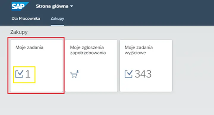 Widok strony głównej SAP z kafelkiem „Moje zadania”.