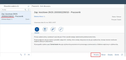 Widok strony głównej SAP z kafelkiem „Moje zadania”.
