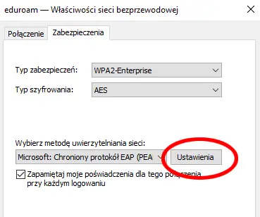 Widok zakładki Zabezpieczenia