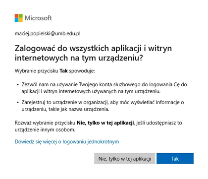 Komunikat microsoft czy logowac sie do wszystkich aplikacji