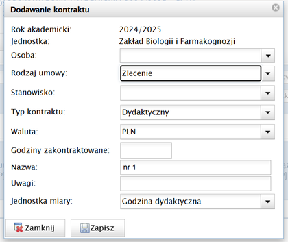 Uzupełnij dane kontraktu
