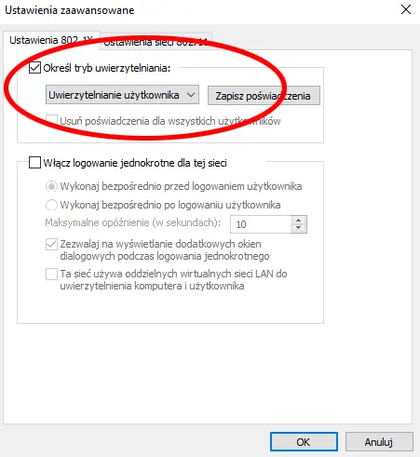 Określanie trybu uwierzytelniania,