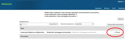 Wiadomość wymagająca potwierdzenia przeczytania.