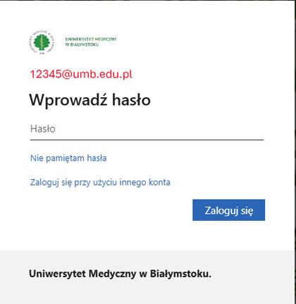 Ekran logowania do poczty Office